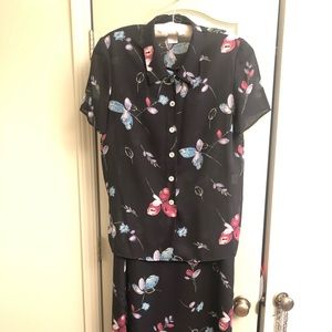 Floral print navy dress with jacket